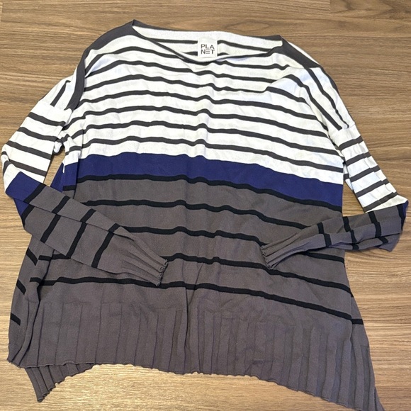 PLANET by Lauren G Tops - PLANET Women's Striped Top - Black, Blue, Gray
